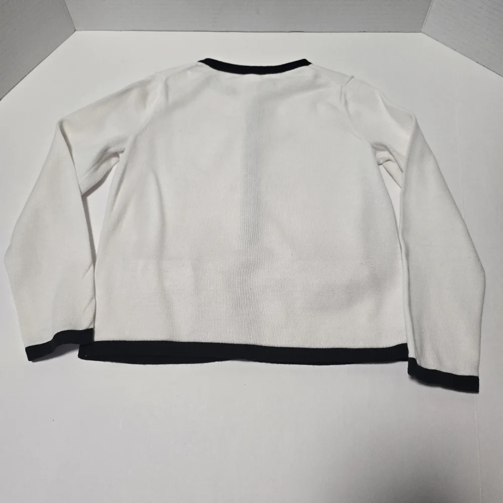 Janie and Jack Cotton White Cardigan with Black Bow Accents - Picture 5 of 11